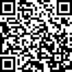 A black and white QR code centered on a white background.
